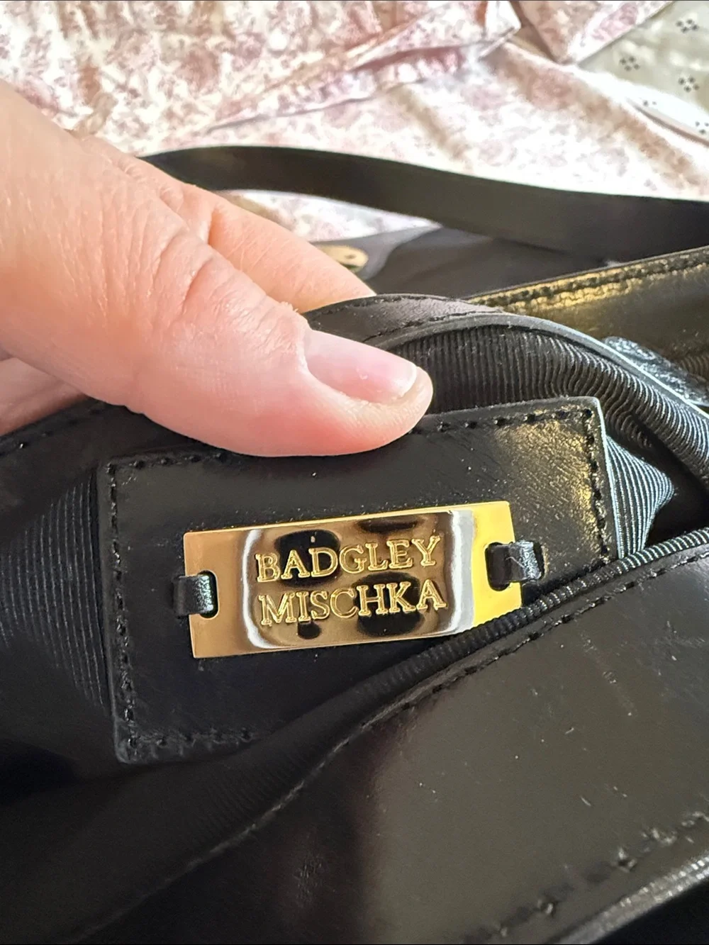 Badgley Mischka Black Leather Satchel with Gold Hardware NWOT